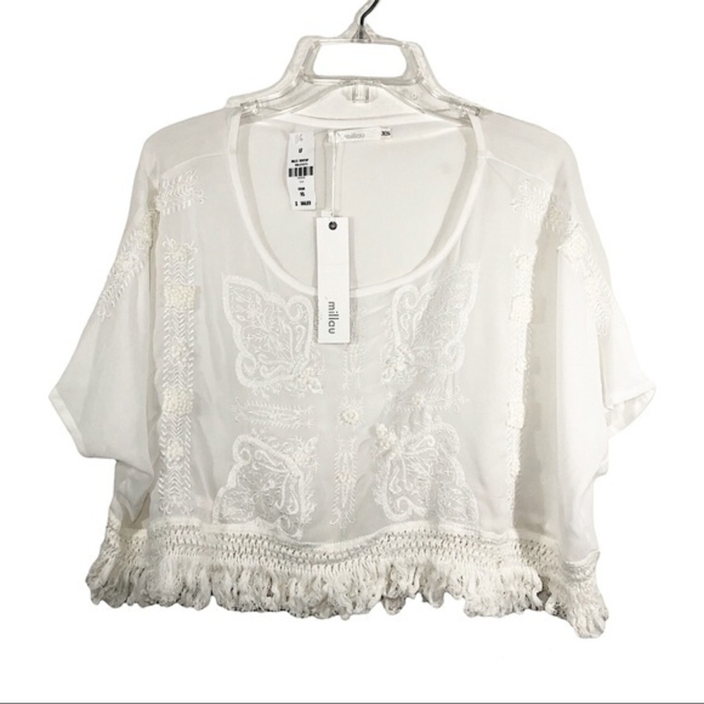 Millay Boho‎ Embroidery sheer see through fabric Blouse XS